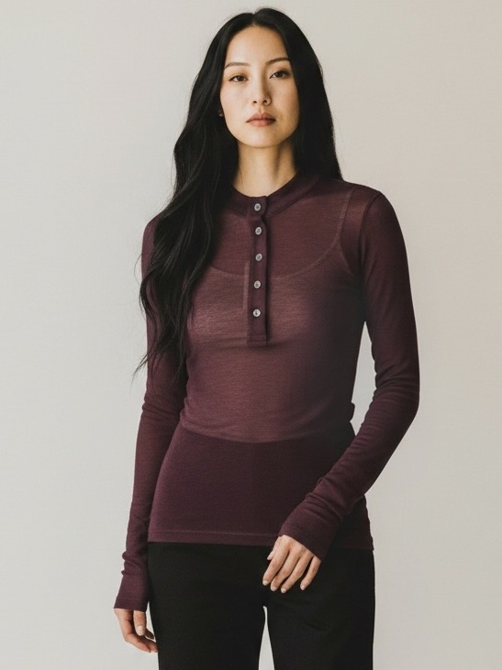 Reiss Plum/Purple Crewneck Button-Front Sheer Shirt NWT!